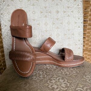 Bernardo Tan Leather Woven Wedges